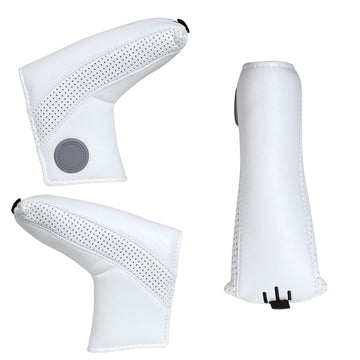Vintage White Perforated Leather Magnetic Blade Putter Cover